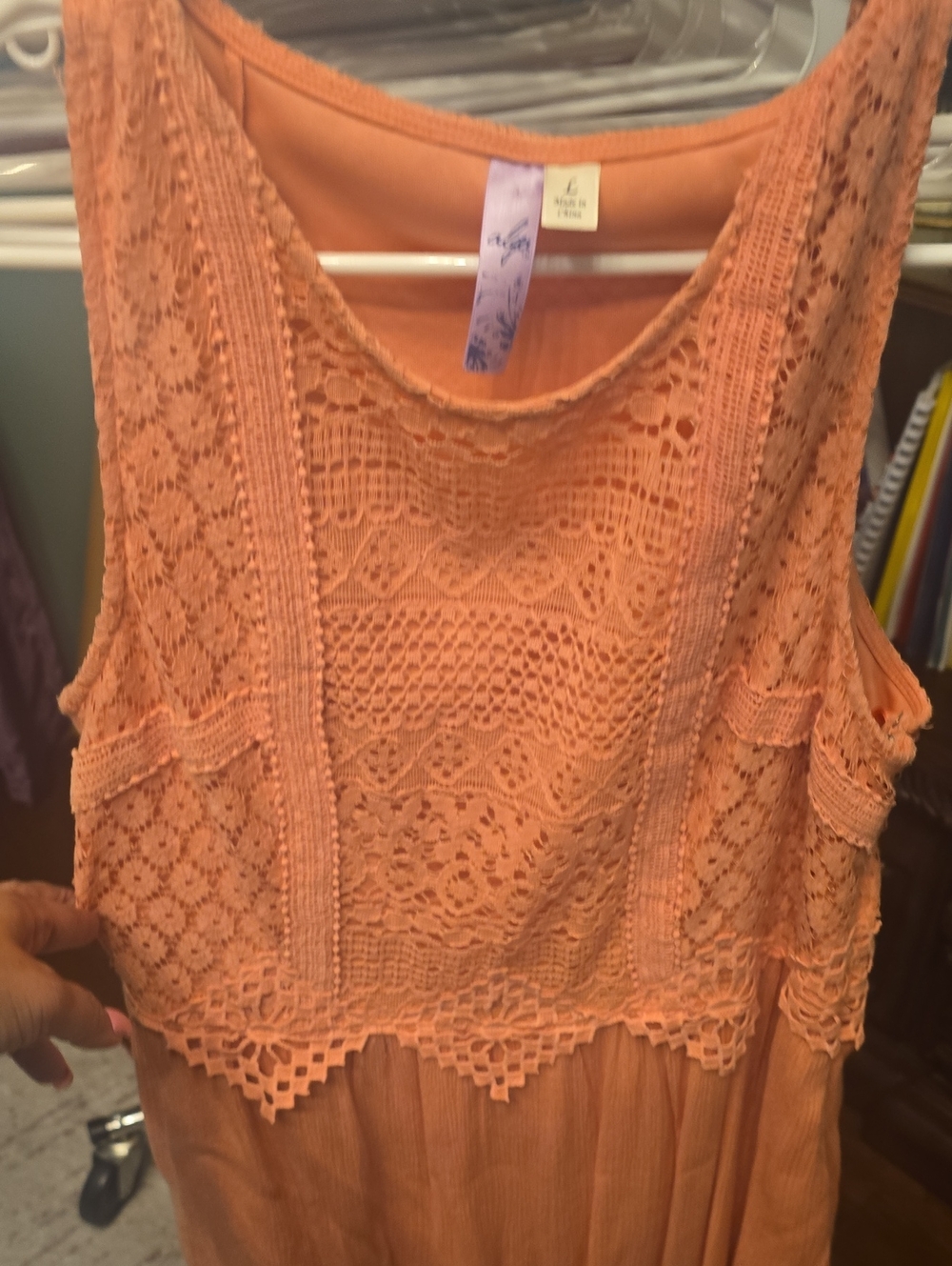Alya Peach Crochet Lace Camisole Dress